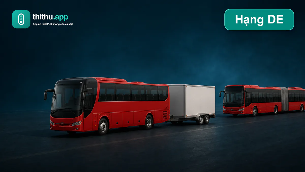 Xe khách lớn kéo rơ-moóc và xe khách nối toa minh họa giấy phép lái xe hạng DE