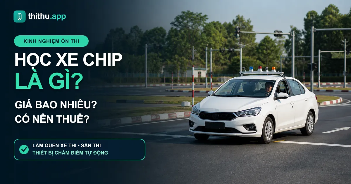 Xe chip gắn thiết bị chấm điểm tự động đang chạy trên sân sát hạch lái xe ô tô