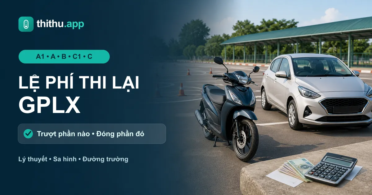Lệ phí thi lại giấy phép lái xe A1, A, B, C1 và C theo từng phần thi