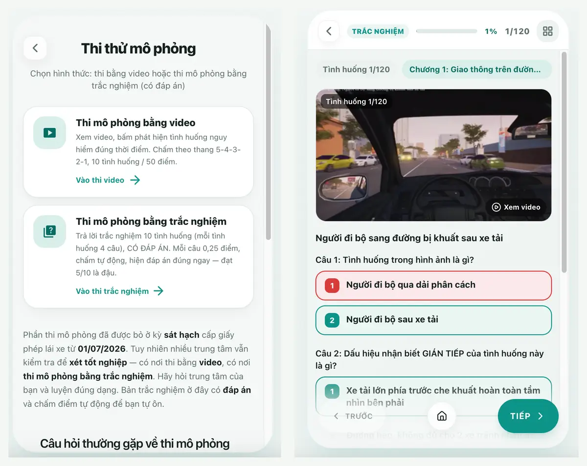 Hình thức thi mô phỏng chọn đáp án trắc nghiệm trên thithu.app