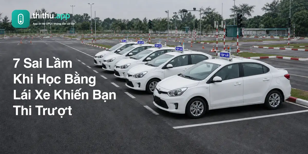 Dàn xe chip có biển TẬP LÁI với tiêu đề 7 Sai Lầm Khi Học Bằng Lái Xe Khiến Bạn Thi Trượt