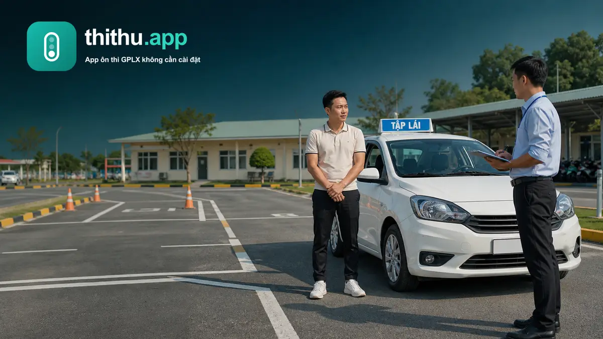 Học viên thi hoàn thành khóa đào tạo GPLX tại sân tập lái ô tô ở Việt Nam