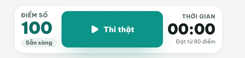Trạng thái Sẵn sàng với nút Thi thật, chưa tính giờ và chưa trừ điểm
